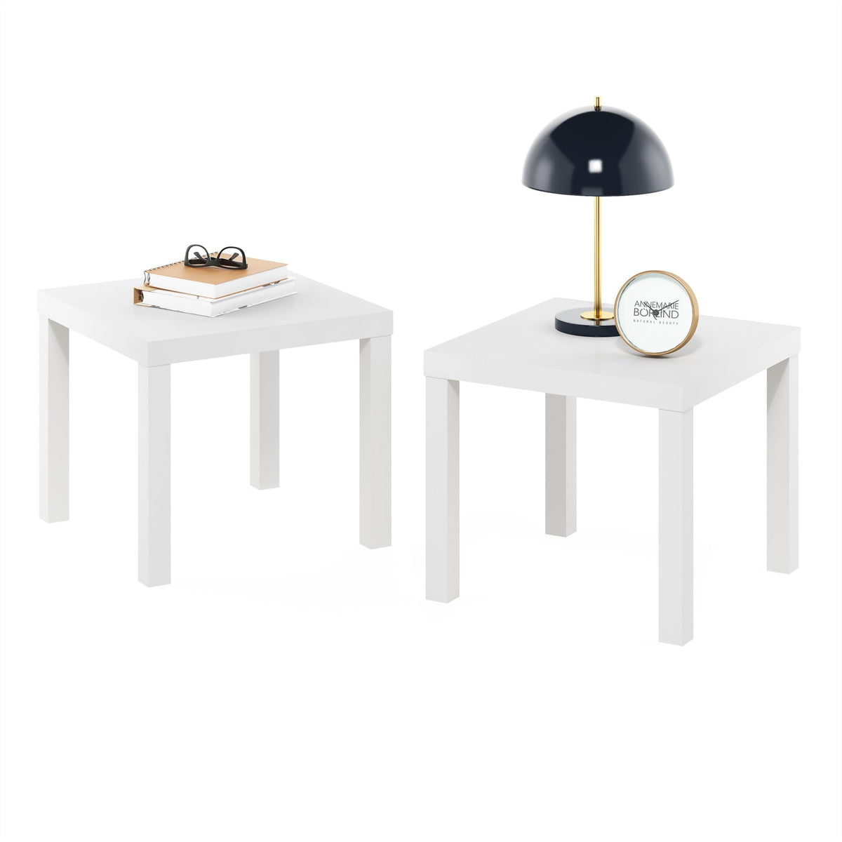 Furinno Classic Toolless Square Side Table, 1.8" Thick Tabletop, Black