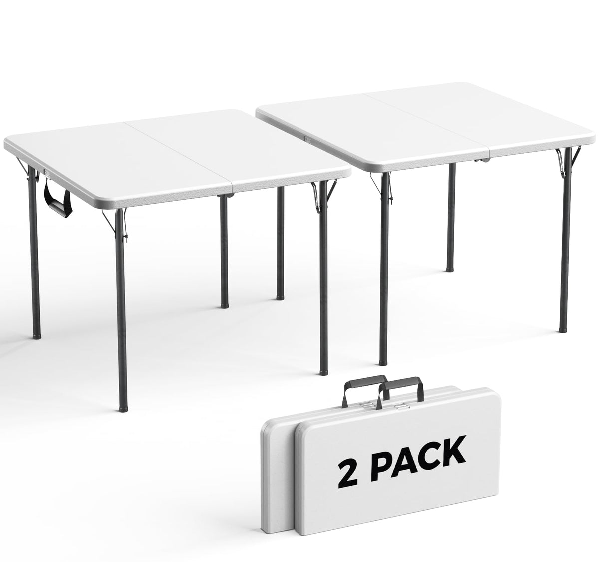 6FT Folding Table 4 Pack,Heavy Duty Plastic Foldable Tables with Carry Handles,Fold-in-Half Portable Utility Tables with Steel Legs for Party,Wedding,Banquet, Camping,Picnic,Event,Indoor Outdoor,White