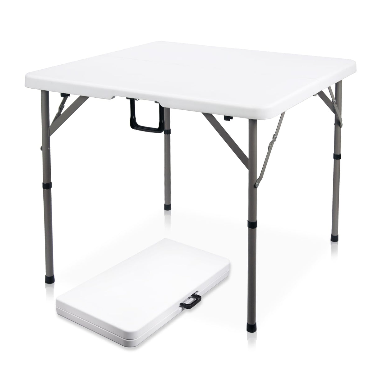 34" Square Folding Card Table,Fold-in-Half Utility Portable Table,White