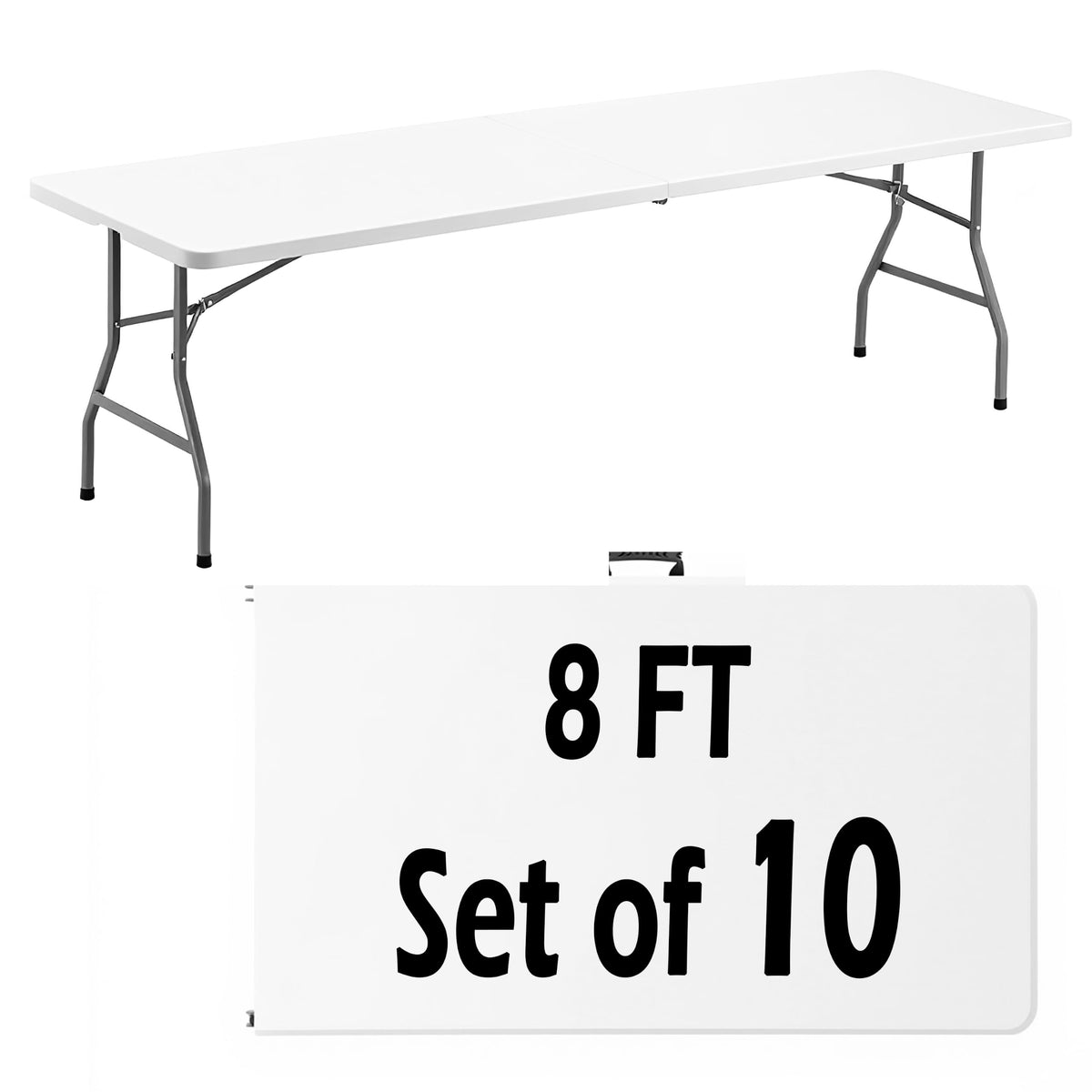 6FT White Plastic Folding Table Heavy Duty Tables Set of 5
