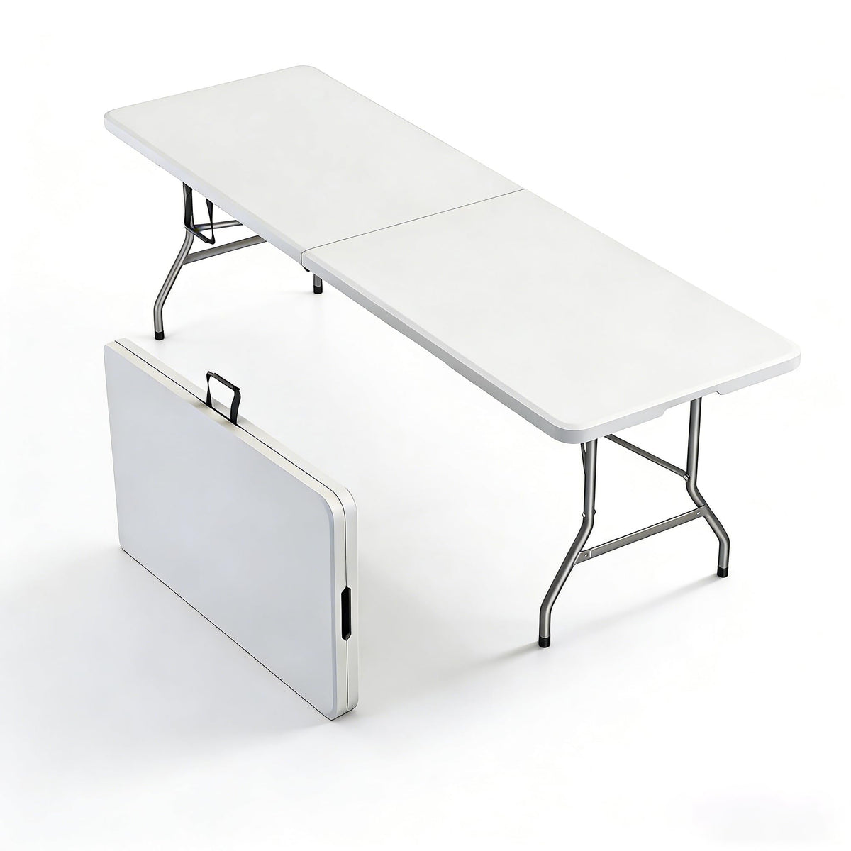 6FT Folding Table,Portable White HDPE Utility Table with Carry Handle