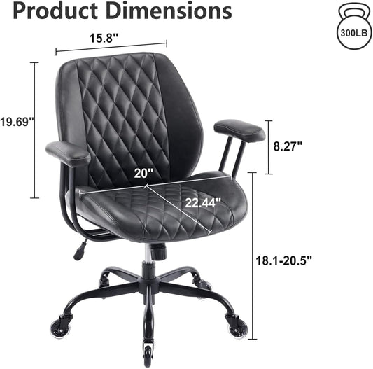 YFO Home Office Desk Chair Office Rubber Casters Ergonomic Computer Chair with Lumbar Support Adjustable Height Rolling Swivel Executive Task Armrests Chair, Black PU