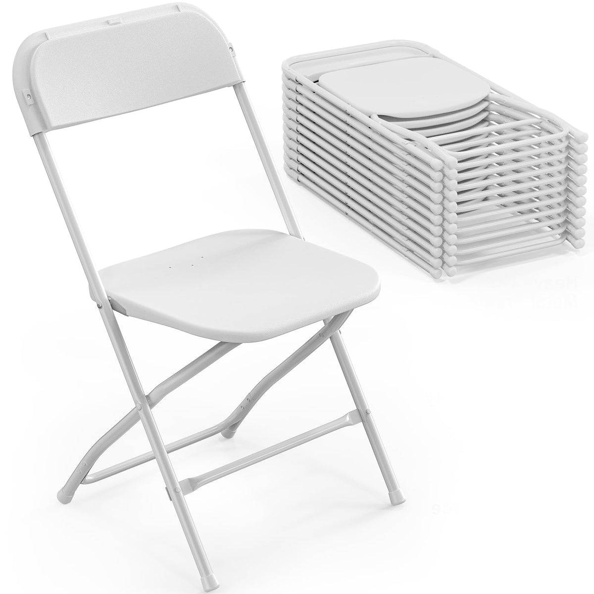 Bonnlo Folding Chairs Set of 10, White Plastic Chair Sturdy Seat with Metal Frame, Perfect for Party, Event, Wedding, Birthday, Office, Outside Entertaining