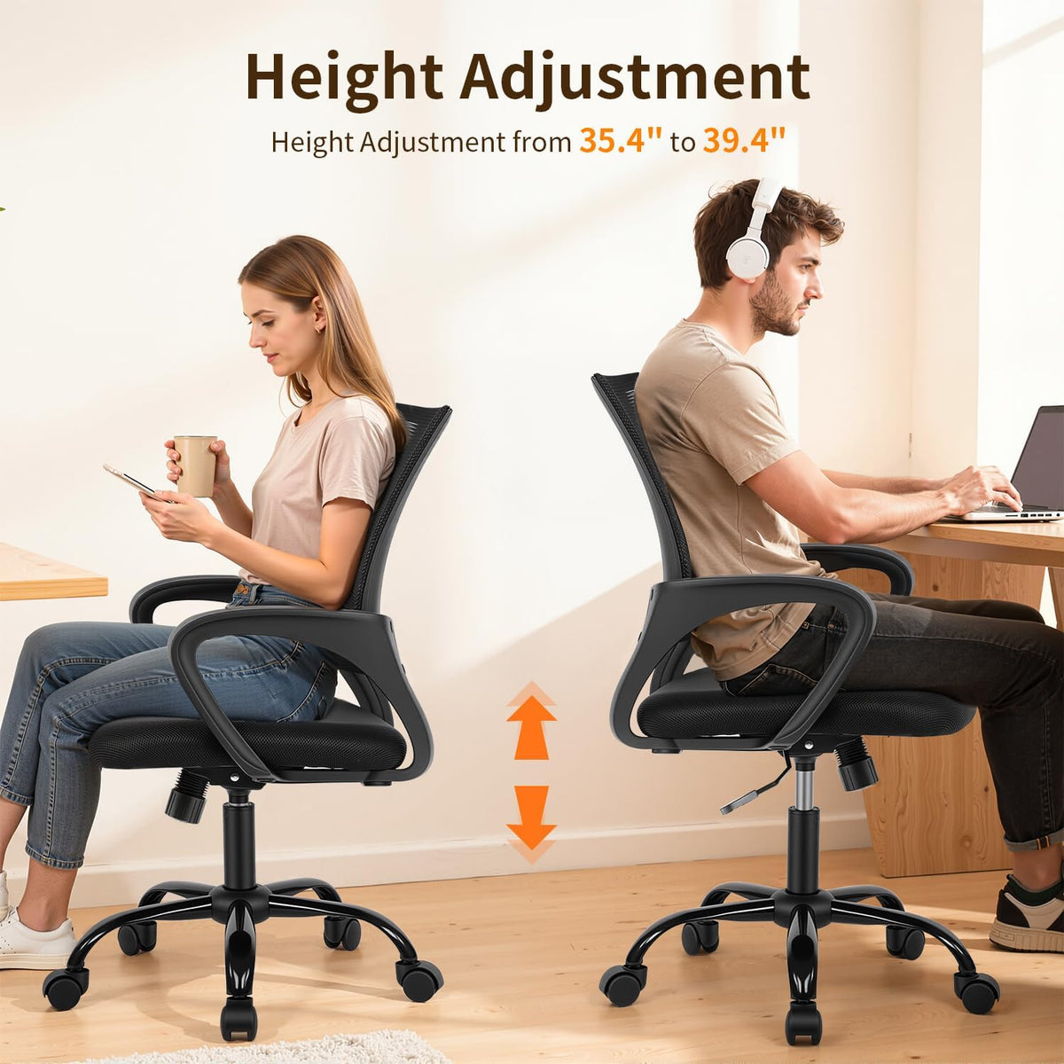 BestOffice | Ergonomic Office Chair | Black | Pack of 1 | Mesh Desk Chair