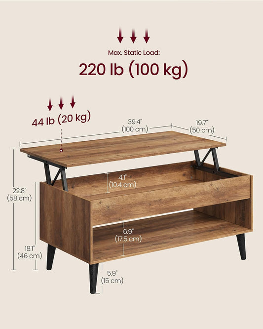 VASAGLE Lift Top Coffee Table with Hidden Storage, Gas Spring
