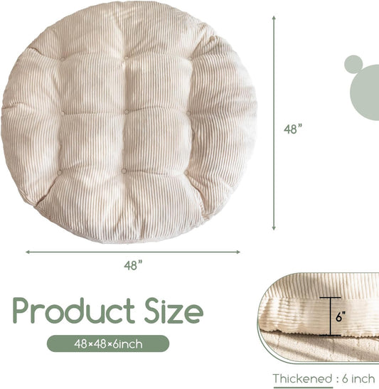 HIGOGOGO Papasan Chair Cushion with Corduroy Cover (Without Chair), 48 x 48 Inch Supportive Cushion, Overstuffed Chair Cushion,Beige