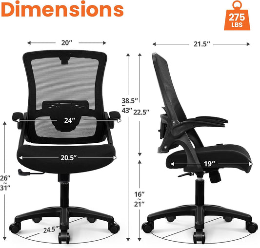 NEO CHAIR Office Desk Chair High Back Mesh Chair Adjustable Lumbar, Black