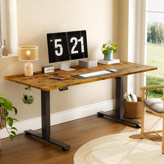 Veken 63"x28" Wider Large Standing Desk, Electric Height Adjustable, Brown