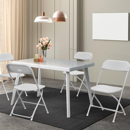 VINGLI 4 Pack White Plastic Folding Chair, Indoor Outdoor Portable Stackable Commercial Seat with Steel Frame 350lb. Capacity for Events Office Wedding Party Picnic Kitchen Dining