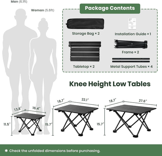 2 Pack Camping Table Foldable, Portable Folding Beach Table, Black-S