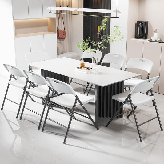 VINGLI Folding Chairs, Plastic Foldable Chair, Capacity up to 350 lbs, Portable Seating for Indoor Outdoor Events Parties Camping Work School Commercail (6, White)