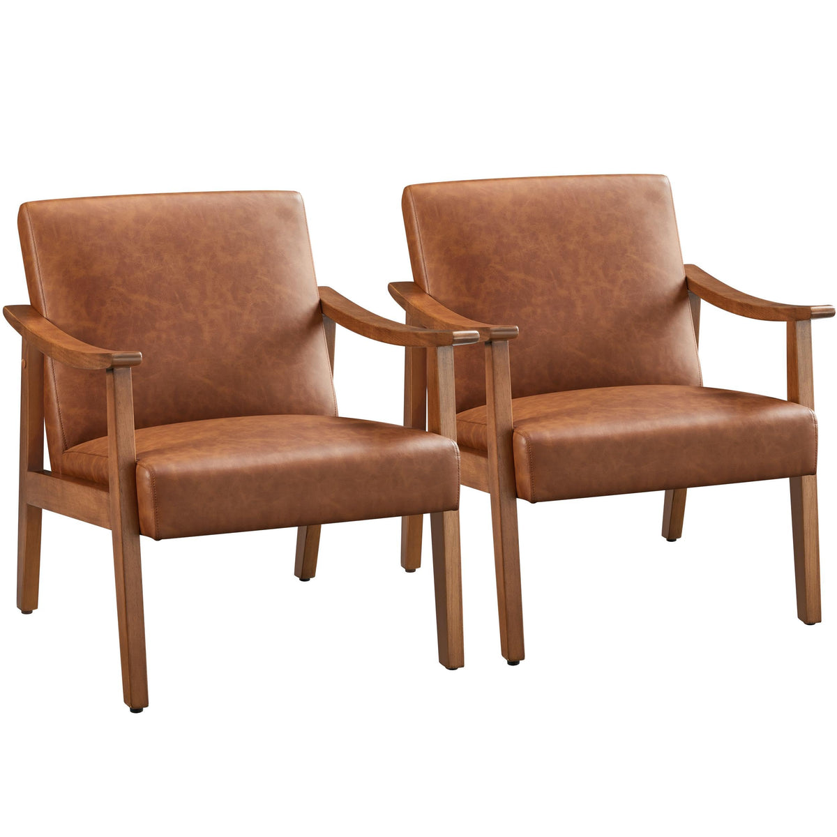 Yaheetech Accent Chairs Set of 2, Mid-Century Faux Leather Armchairs Brown