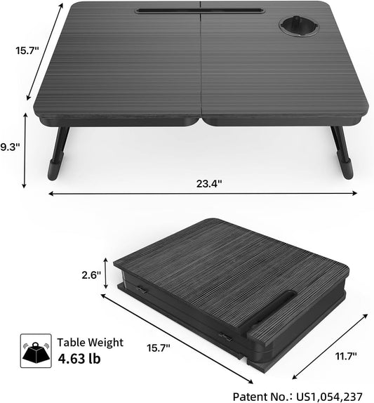 BUYIFY 23.4" Foldable Lap Desk Bed Table with Cup Holder Tray Black
