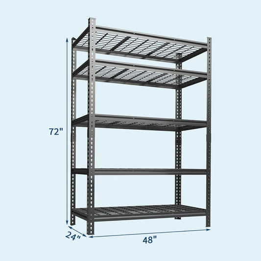 5 Tier Metal Shelving, 48"W x 24"D x 72"H, Heavy Duty Garage Storage Rack