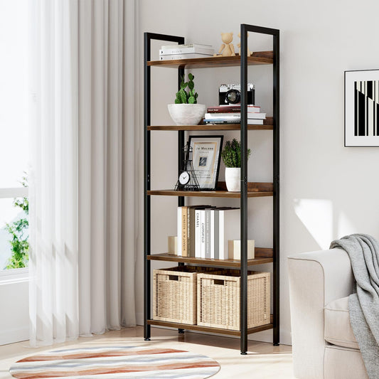 NUMENN Bookshelf, 5 Tier Freestanding Shelving Unit, Vintage