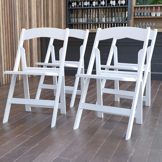 Flash Furniture Hercules Series Folding Chair - White Resin - Set of 4, 800LB Weight Capacity, Comfortable, Light Weight