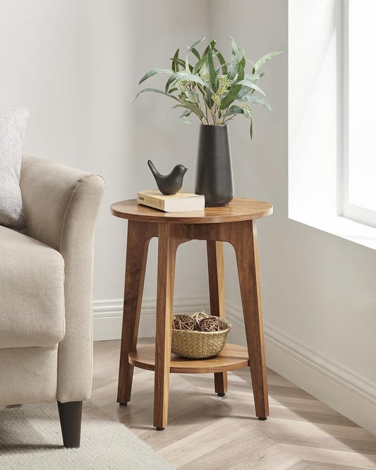 VASAGLE Round Side Table with Lower Shelf, End Table for Small Spaces