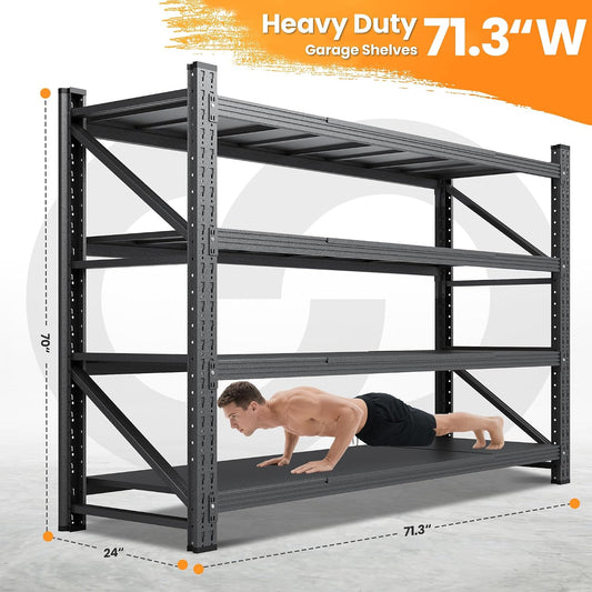 71.3” Wide Heavy Duty Metal Garage Shelving, Adjustable Storage Shelf