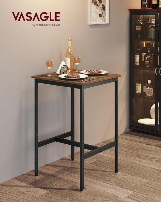 VASAGLE Bar Table, Kitchen Dining, High Top Pub, Square, Steel Frame