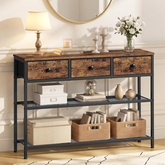 SONGMICS Console Table with 3 Fabric Drawers, Narrow Entryway Furniture