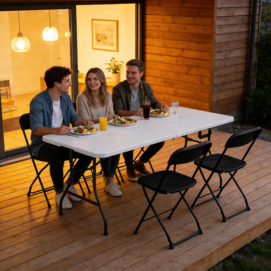 6FT Folding Table 4 Pack,Heavy Duty Plastic Foldable Tables with Carry Handles,Fold-in-Half Portable Utility Tables with Steel Legs for Party,Wedding,Banquet, Camping,Picnic,Event,Indoor Outdoor,White