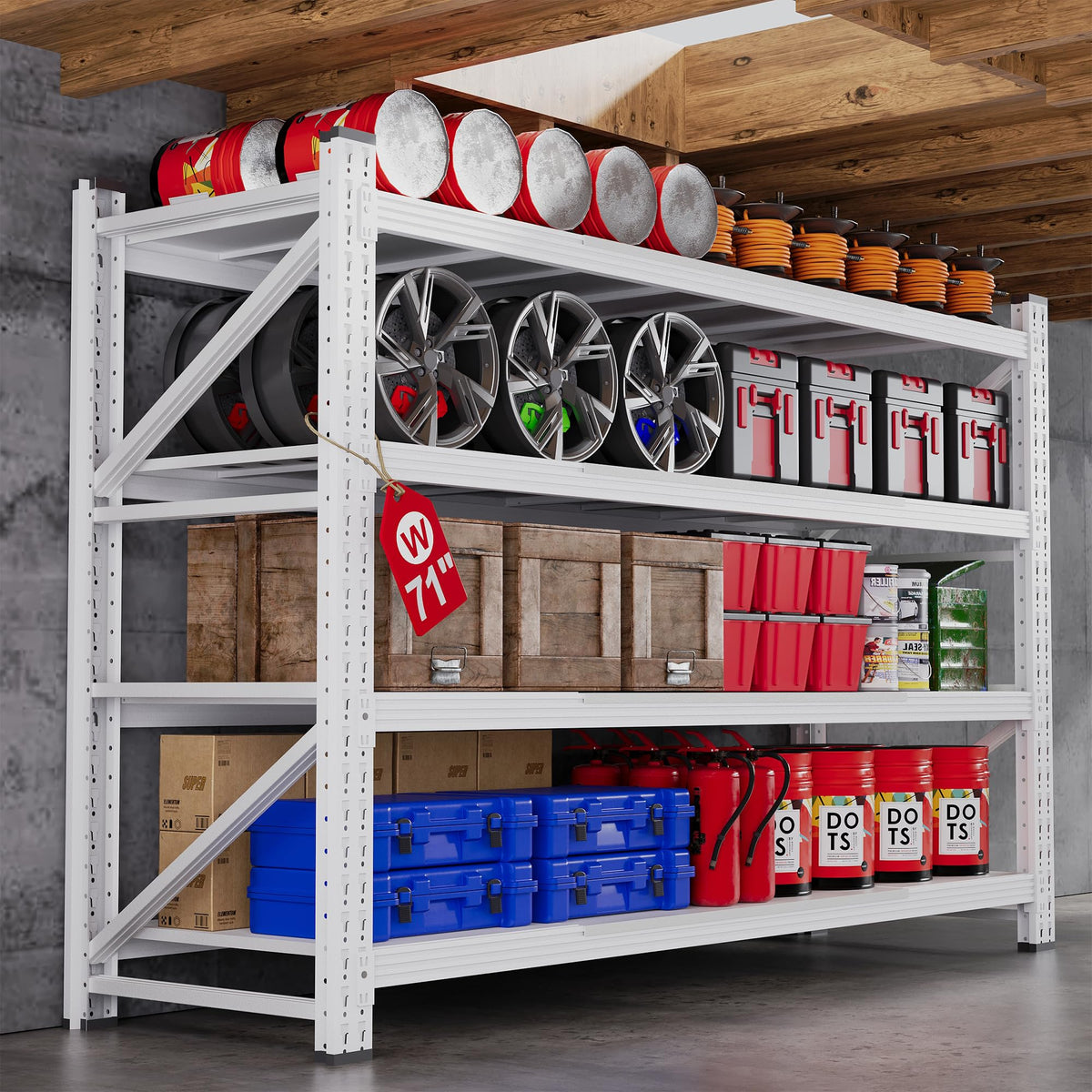 71.3” Wide Heavy Duty Metal Garage Shelving, Adjustable Storage Shelf