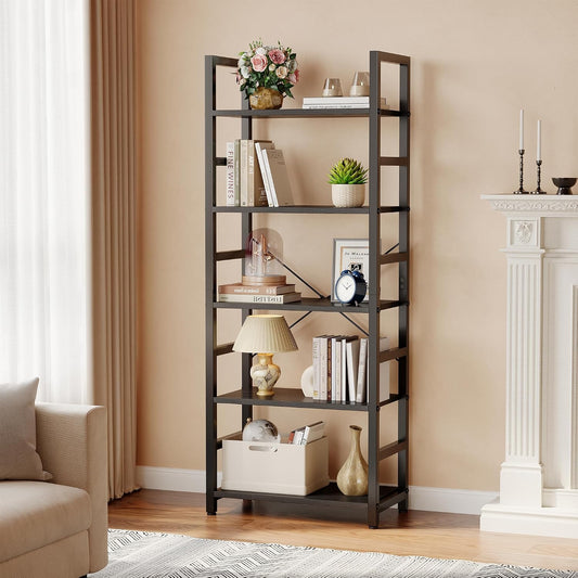 DUMOS 5-Tier Bookshelf, Modern Tall Bookcase Book Shelf