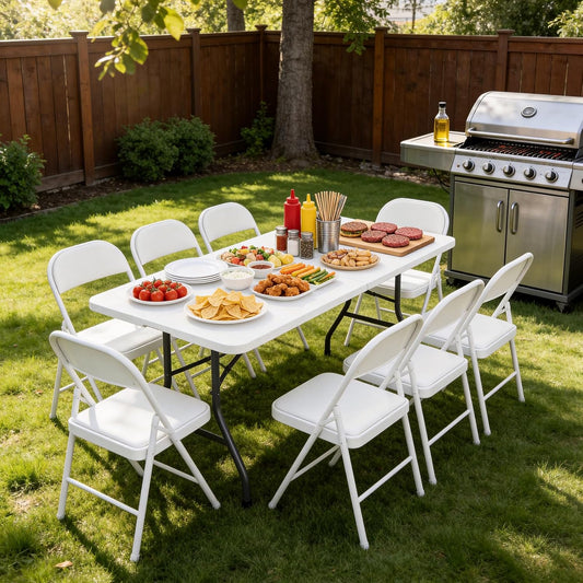Folding Table 6 Pack, 6 FT Foldable Plastic Table with Carrying Handle, Heavy Duty Portable Fold-in-Half Utility Table for Party, Camping, Banquet, Craft, Wedding, Indoor & Outdoor Use