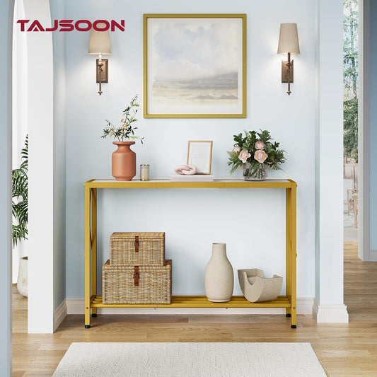 Tajsoon Entryway Table 41.8", 2 Tier Gold Console Table with Shelves