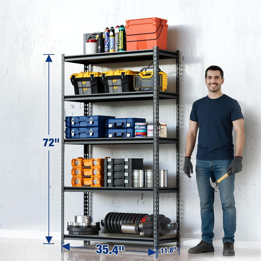 WORKPRO 2180LBS Capacity 5-Tier Black Shelving, 35.4”Wx11.8”Dx72”H