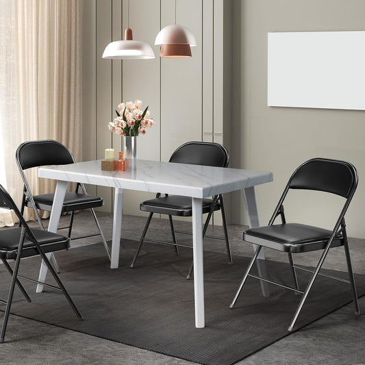 VINGLI 6 Pack Folding Chairs with Padded Seats, Metal Frame with Pu Leather Seat & Back, Capacity 350 lbs, Black