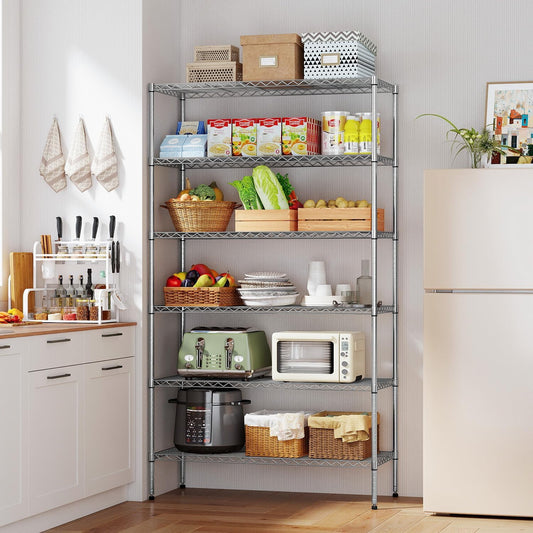BestOffice | 6-Tier Wire Shelf with Wheels | 45" x 18" x 82" | Chrome