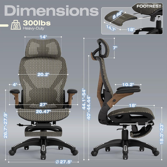 ELABEST X100 Ergonomic Mesh Office Chair with Footrest, Big and Tall Home Desk Chair with 5D Flip-Up Arms, Adjustable 3D Lumbar Support, Gaming & Executive Computer Chair (Coffee Break)