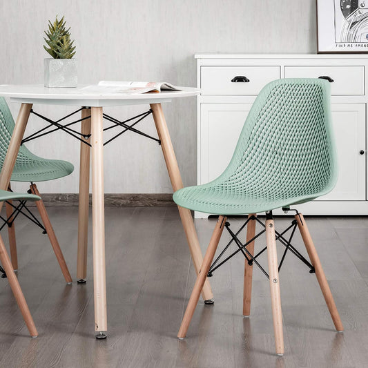 GIANTEX Set of 4 Modern Dining Chairs, Outdoor Indoor Shell PP Lounge Side Chairs with Mesh Design, Beech Wood Legs, Tulip Leisure Chairs, DSW Dining Chairs for Kitchen, Dining Room, Green