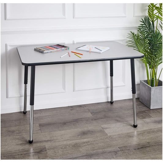 Amazon Basics Adjustable Height Rectangular Classroom Activity Table, Writing Desk for School and Home, Grey Top/Black Edge, 47" W x 29" L x 30" H