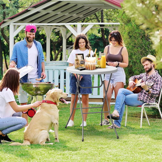 VINGLI 32" Plastic Folding Round Table Bar Height, HDPE Matrial with Gray Metal Finish, High Top Table for Outdoor Party, Cafes, Restaurants, Backyard, Dining Room, Wedding Event,1 Pack, White