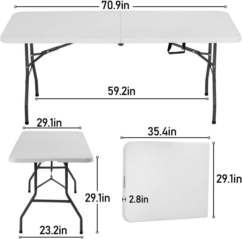 BestOffice | 6FT Folding Table | White | Portable Plastic Table