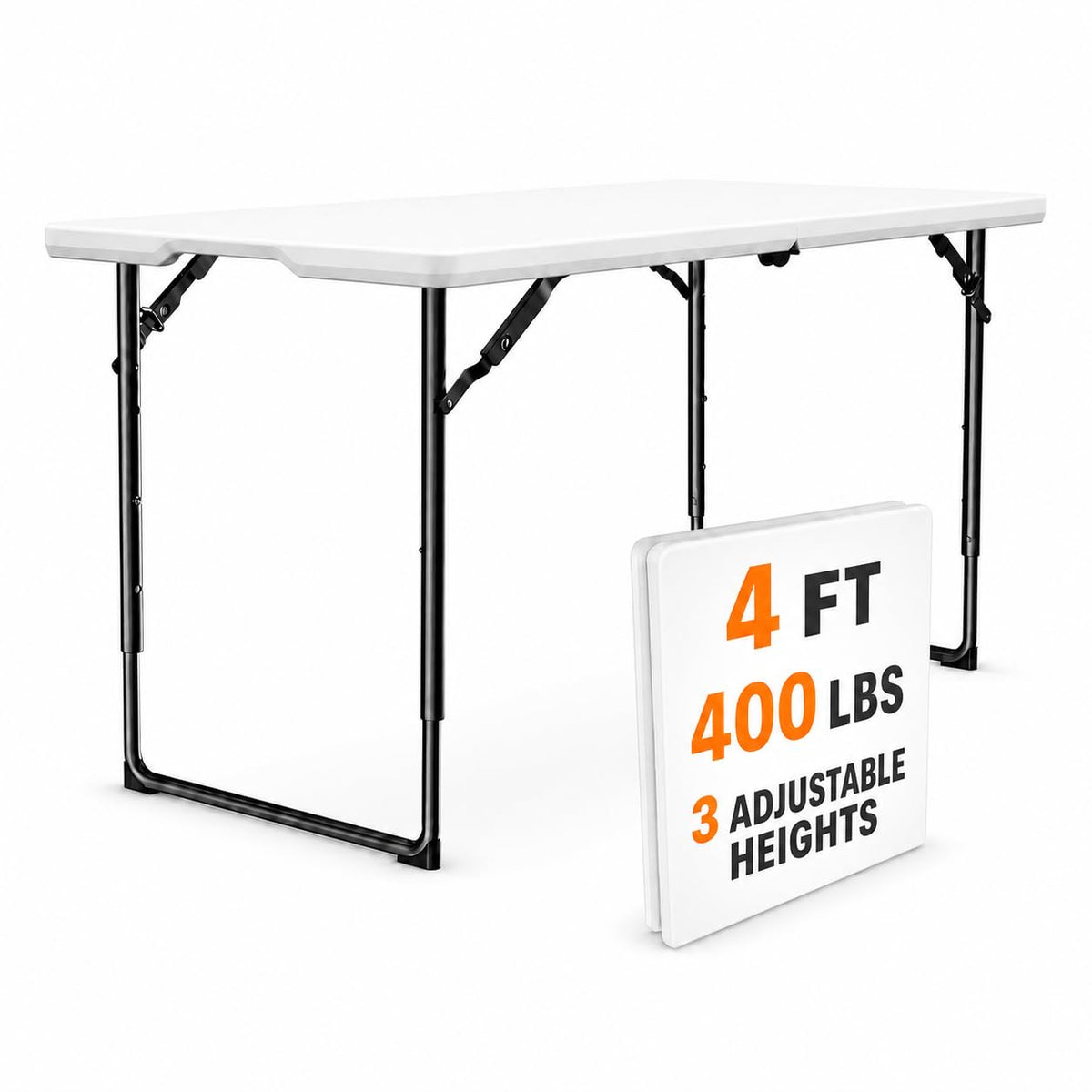 6FT Folding Table 4 Pack, Heavy Duty Plastic Table with Handel, 400lbs Portable Table, Reinforced Steel Legs, Fold-in-Half Table Ideal for Parties, Picnics, Weddings, Camping White