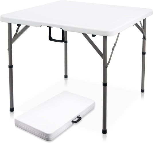 34" Square Folding Card Table,Fold-in-Half Utility Portable Table,White