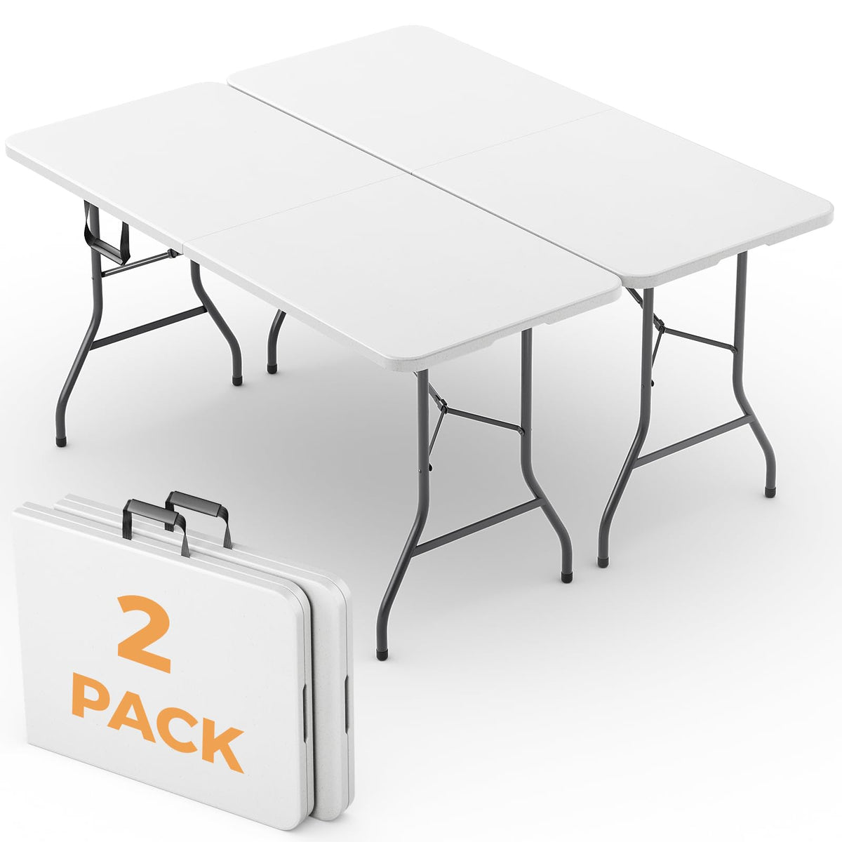 5 FT Folding Table, Heavy Duty Fold in Half Plastic Tables with Carry Handle, Portable Indoor Outdoor Utility Table for Party, Picnic, Camping, Banquet, Wedding, RV Travel