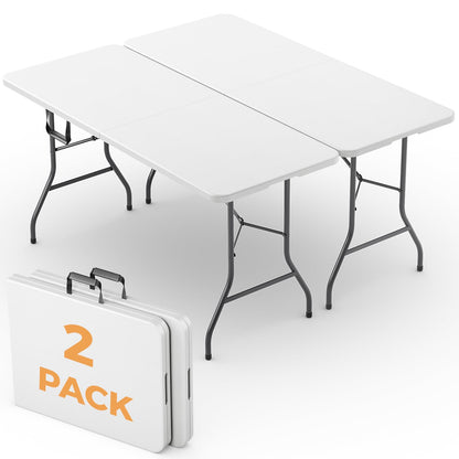 5 FT Folding Table, Heavy Duty Fold in Half Plastic Tables with Carry Handle, Portable Indoor Outdoor Utility Table for Party, Picnic, Camping, Banquet, Wedding, RV Travel
