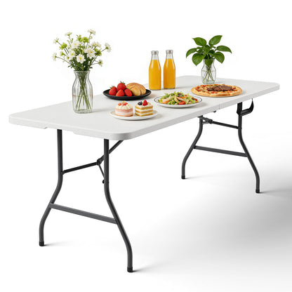 6FT Folding Table 4 Pack, Heavy Duty Plastic Table with Handel, 400lbs Portable Table, Reinforced Steel Legs, Fold-in-Half Table Ideal for Parties, Picnics, Weddings, Camping White