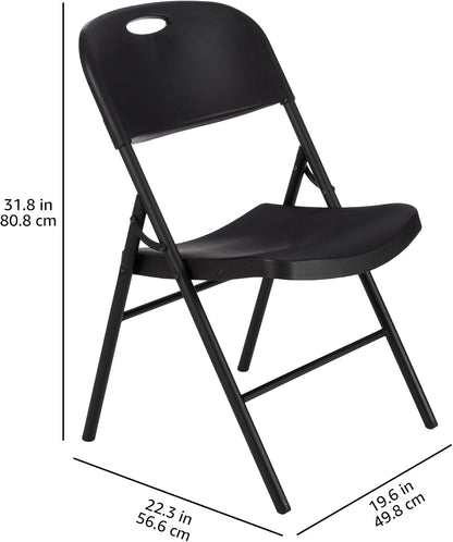 Amazon Basics Sturdy Foldable Portable Plastic Chair, 350-Pound Capacity, Supportive Seating for Events, Space-Saving, Black, 6-Pack