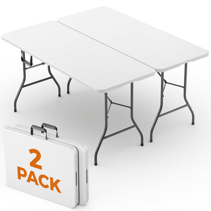 5 FT Folding Table, Heavy Duty Fold in Half Plastic Tables with Carry Handle, Portable Indoor Outdoor Utility Table for Party, Picnic, Camping, Banquet, Wedding, RV Travel