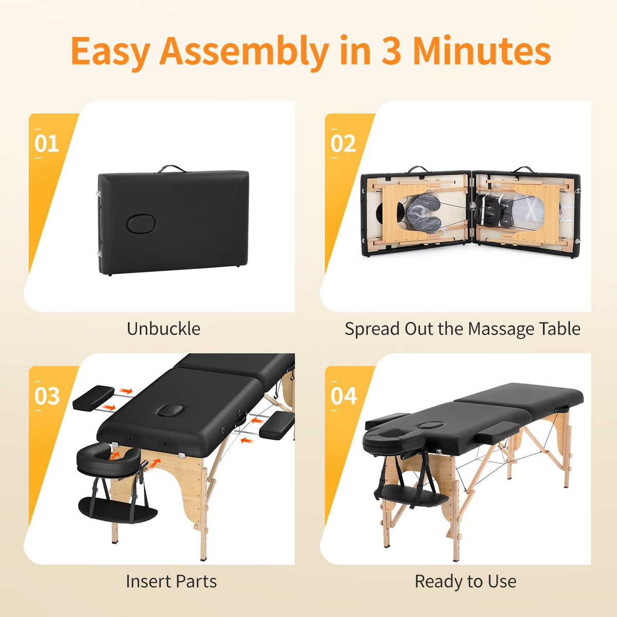BestMassage Massage Bed Portable Folding Massage Table 24" Wide,Black