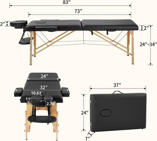 BestMassage Massage Bed Portable Folding Massage Table 24" Wide,Black