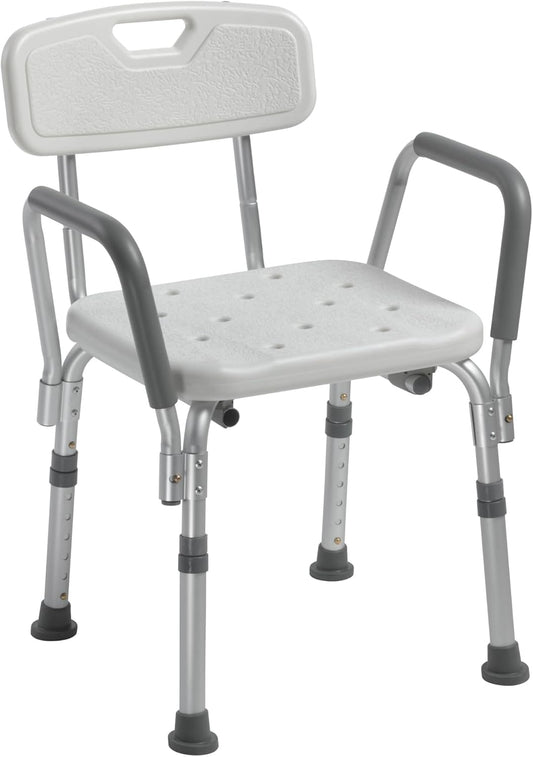 Drive Medical Premium Shower Chair with Back and Padded Arms, White