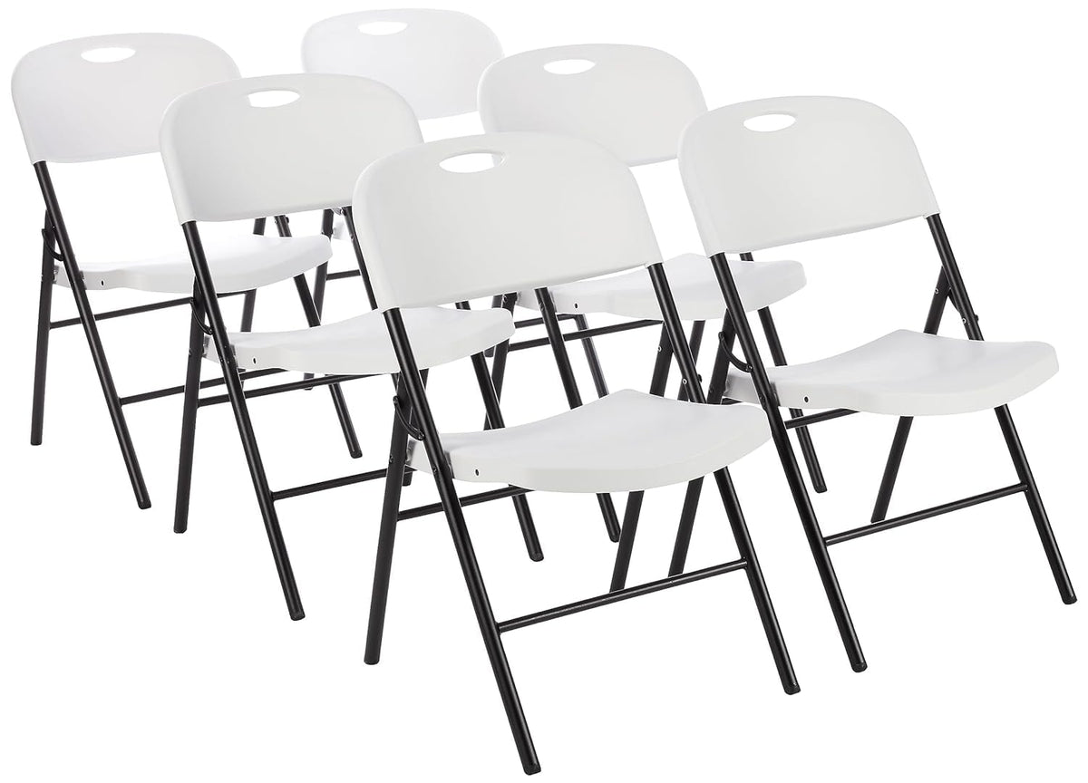 Amazon Basics Sturdy Foldable Portable Plastic Chair, 350-Pound Capacity, Supportive Seating for Events, Space-Saving, Black, 6-Pack