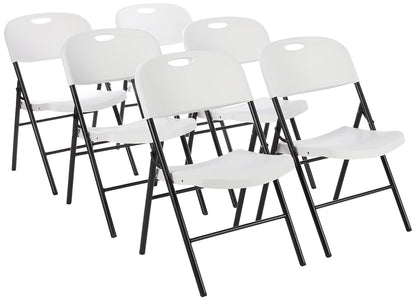 Amazon Basics Sturdy Foldable Portable Plastic Chair, 350-Pound Capacity, Supportive Seating for Events, Space-Saving, Black, 6-Pack