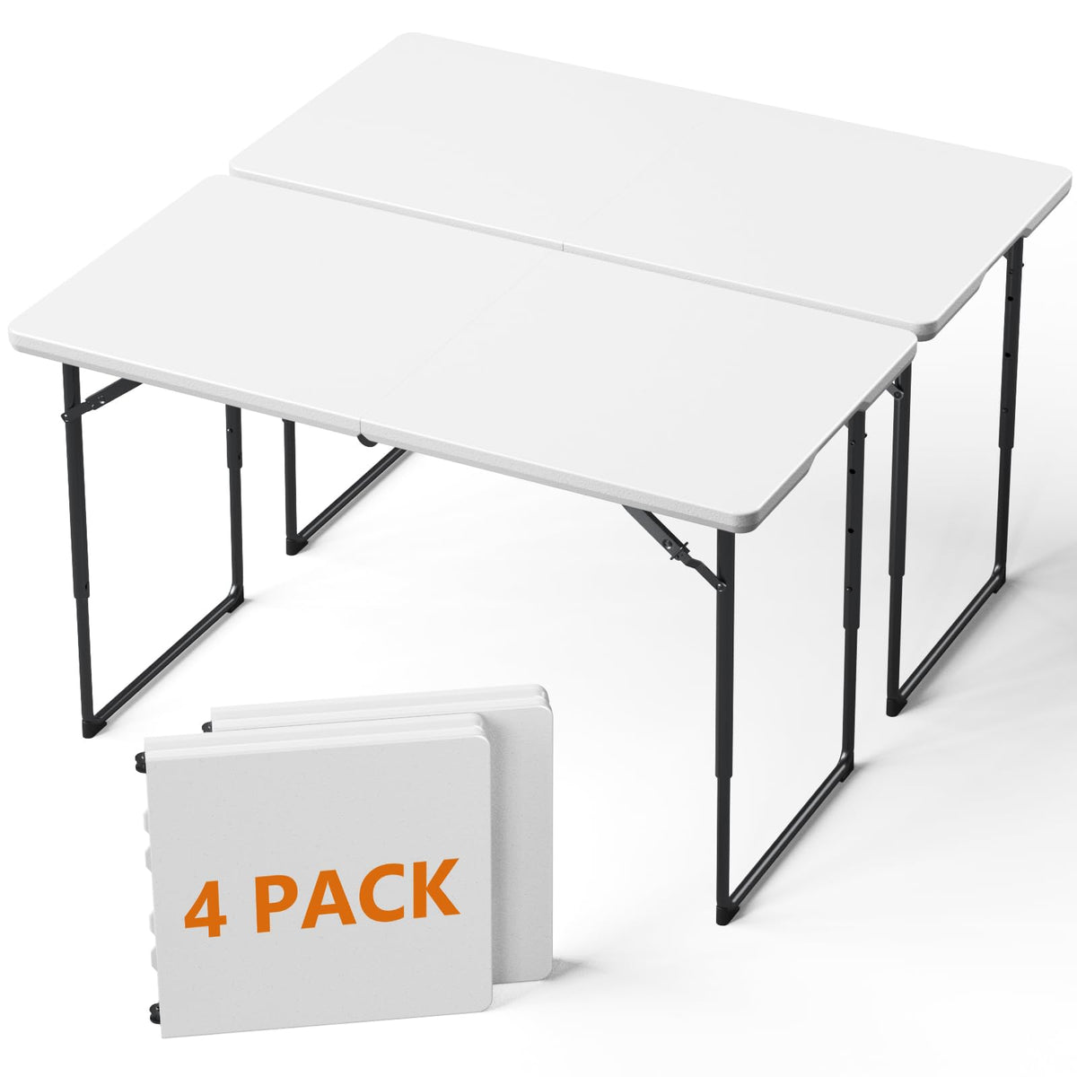 5 FT Folding Table, Heavy Duty Fold in Half Plastic Tables with Carry Handle, Portable Indoor Outdoor Utility Table for Party, Picnic, Camping, Banquet, Wedding, RV Travel